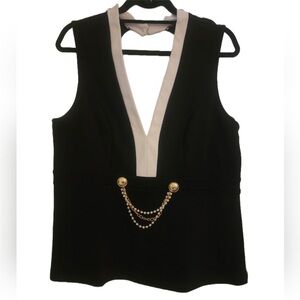 VENUS Black and Cream Blouse with Gold Chain Detail